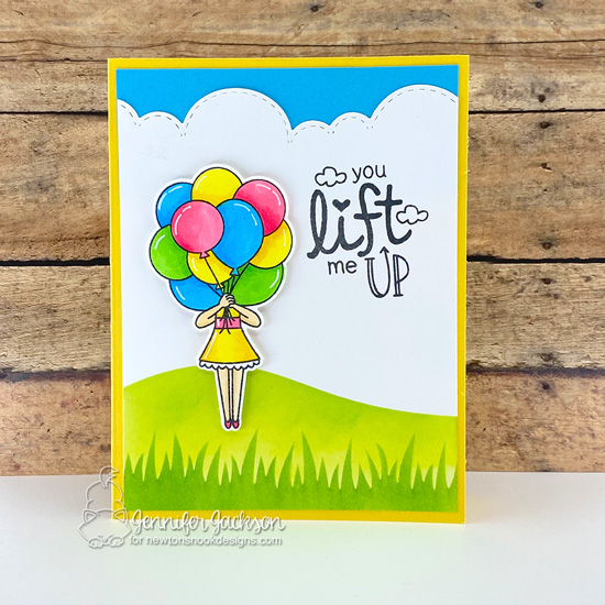 Newton's Nook Designs Send Uplifting Smiles Blog Hop | Uplifting card by Jennifer Jackson | Holding Happiness Stamp Set, Uplifting Wishes Stamp Set, Hills & Grass Stencil and Sky Borders Die Set by Newton's Nook Designs #newtonsnook #handmade