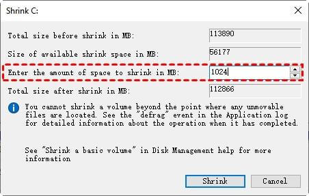 Amount of Space to Shrink