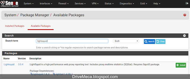 DriveMeca instalando y configurando Lightsquid en firewall pfSense