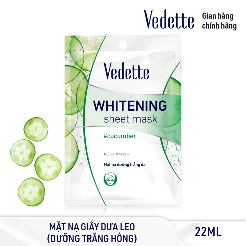 Mặt nạ giấy trắng da Vedette Dưa Leo 22ml