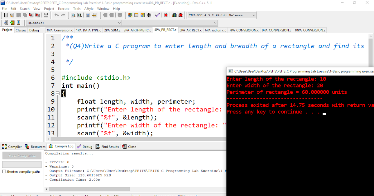 Write a C program to enter length and breadth of a rectangle and find ...