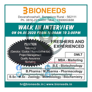 Bioneeds | Walk-in for Freshers & Experienced on 4 Jan 2020 | Pharma