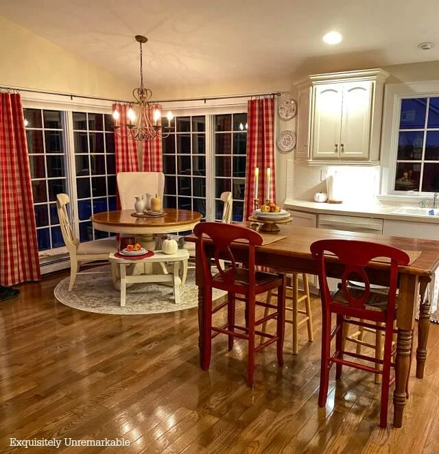 Red and White Curtains In Kitchen