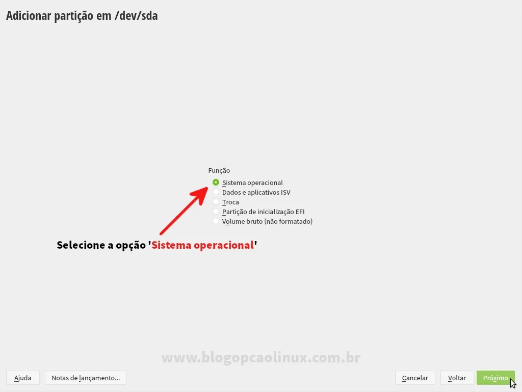 Selecione a opção 'Sistema Operacional'