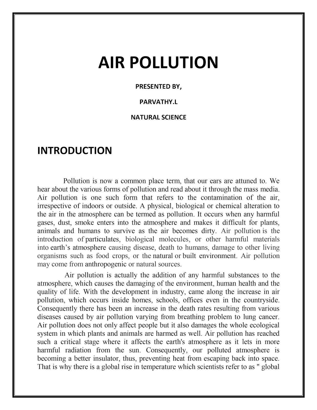 Essay of environmental pollution