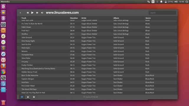Museeks Screenshot in Ubuntu 16.04 LTS Dark Theme