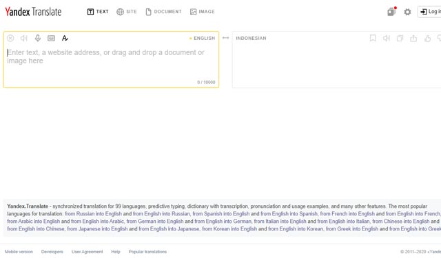 Yandex.com Website Terjemahan Inggris Indonesia