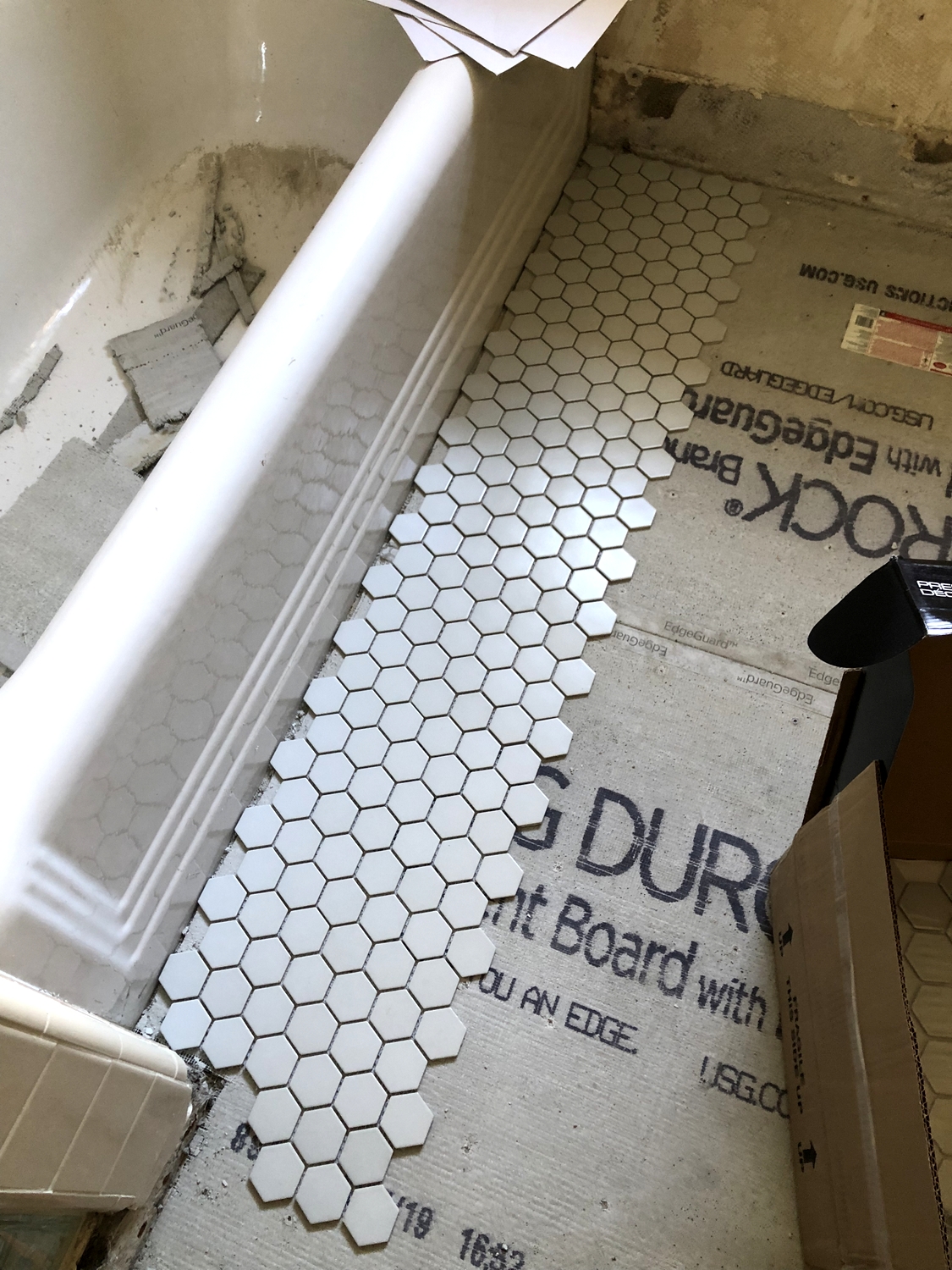 How to lay mosaic tile flooring! Week 2, One Room Challenge bathroom