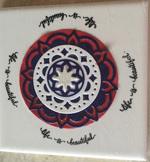 Stampin Up Eastern Medallions Thinlits make great coaster in red, white and blue. See how at PaperCraftsbyElaine,com