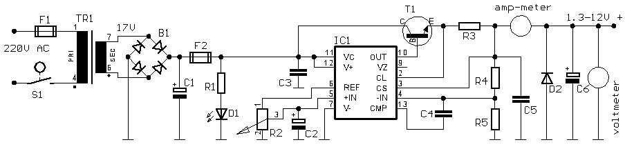 1.3-12V Small Variable Power Supply - Electronic Schematic Diagram