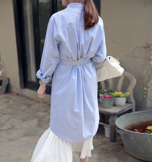 [Miamasvin] Pinstriped Mandarin Collar Shirt Dress | KSTYLICK - Latest ...