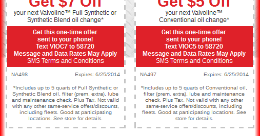 Valvoline Instant Oil Change Coupon July 2014 | Oil Change Coupons