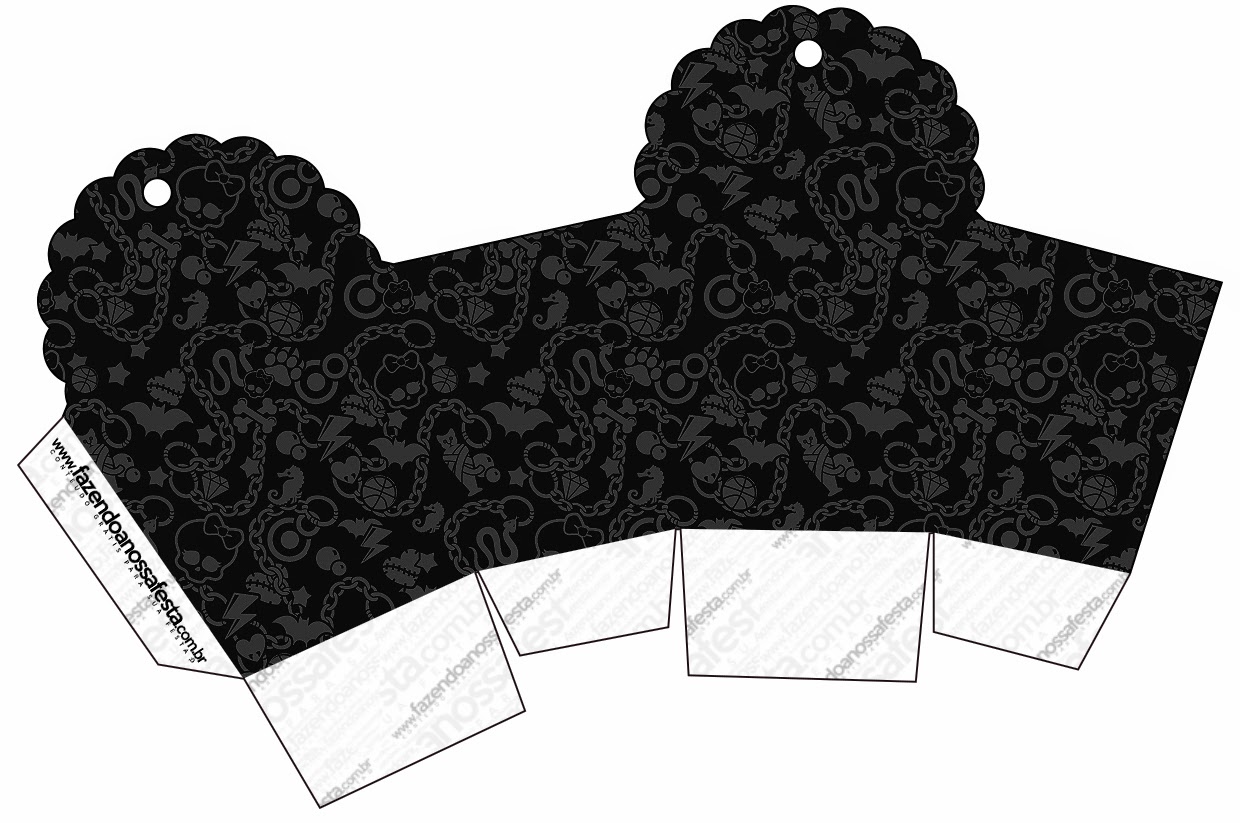 Monster High Negro: Cajas para Imprimir Gratis. Caja para cupcakes o golosinas.