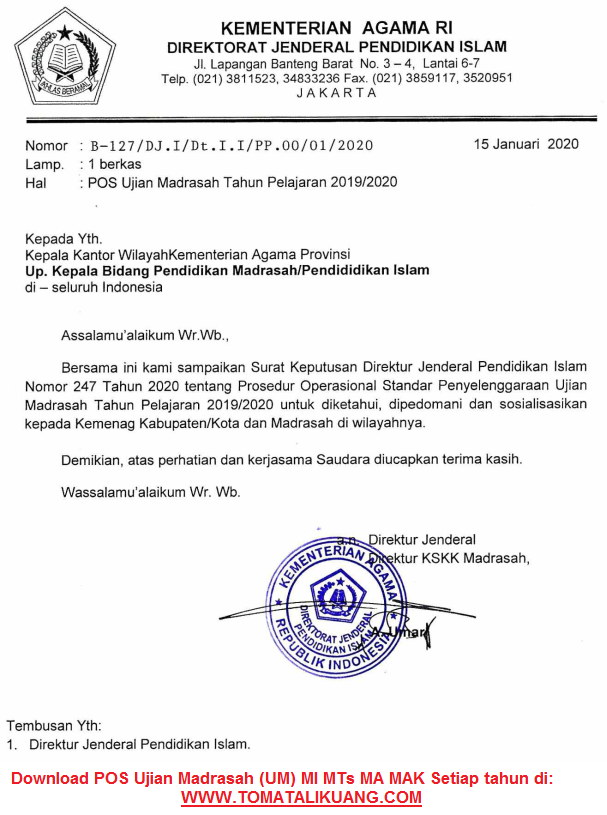 Download File POS Ujian Madrasah 2020 PDF POS UM Tahun Pelajaran 2019/