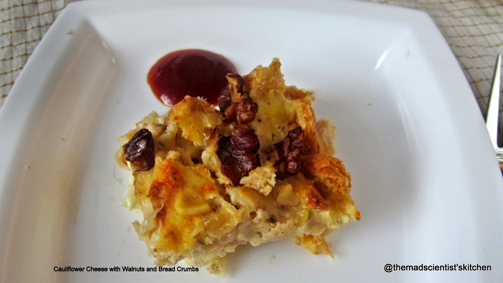 Cauliflower Cheese with Walnuts and Bread Crumbs