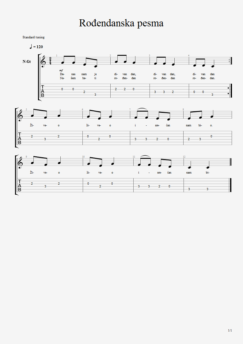 NOTE DOMACE I STRANE ROĐENDANSKA PESMA AKORDI NOTE