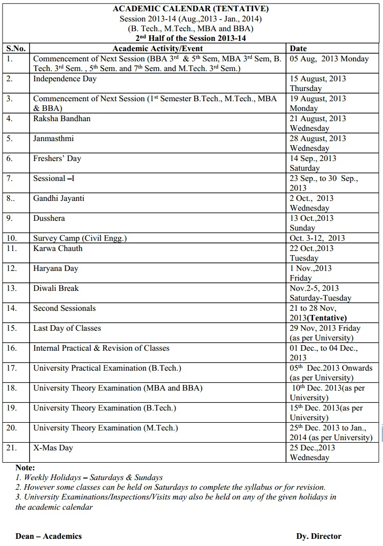 Global Institute of Technology and Management ACADEMIC CALENDAR