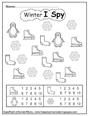 winter icons i spy coloring pages free printable for kids free preschool coloring pages for Christmas holidays color and count numbers from 1 to 10  