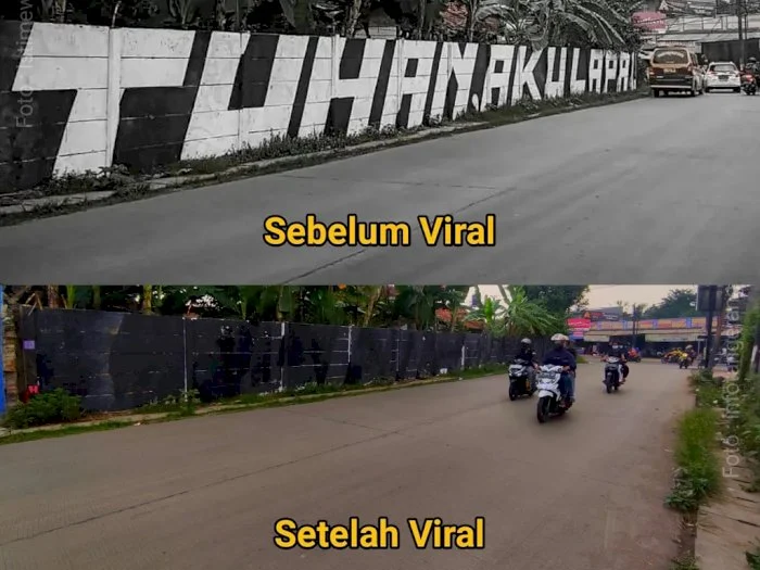 Before-After Mural Viral Bertuliskan 'Tuhan Aku Lapar' di Tangerang, Pembungkaman Aspirasi?