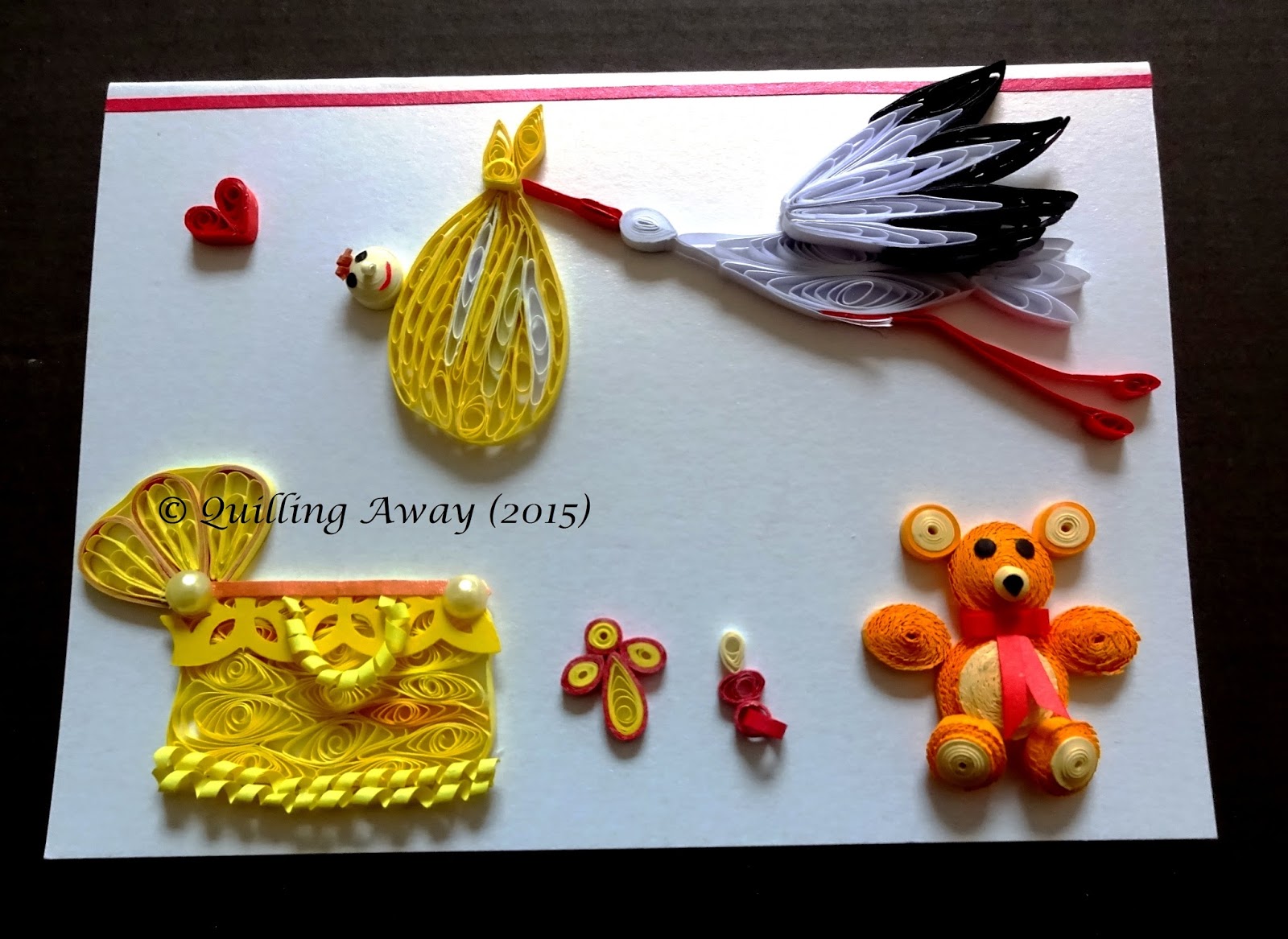 Quilling Away Quilled baby card with stork
