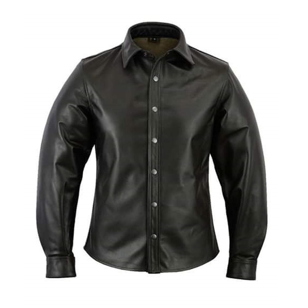 Black Leather Shirt For Men Full Sleeves Jacket Look Shirt