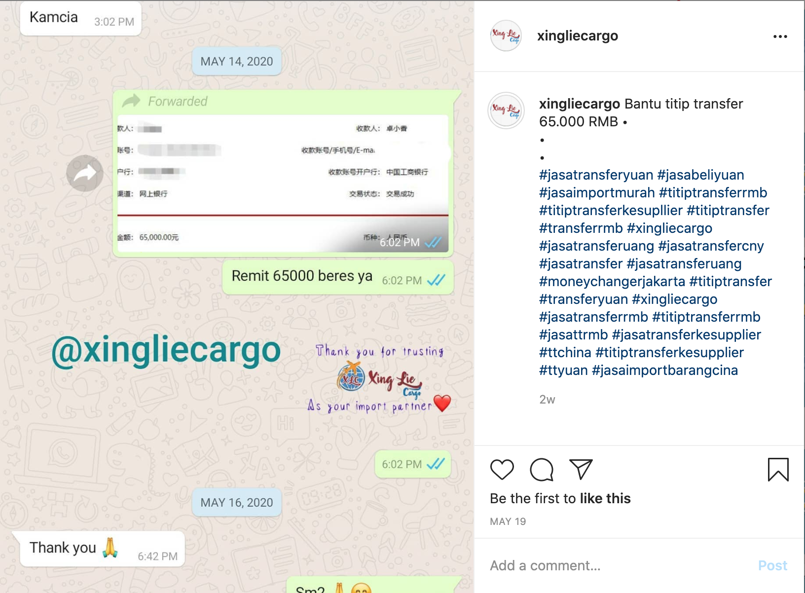 (Bukti Transfer 65000 RMB) Jasa Remittance Service Bantu