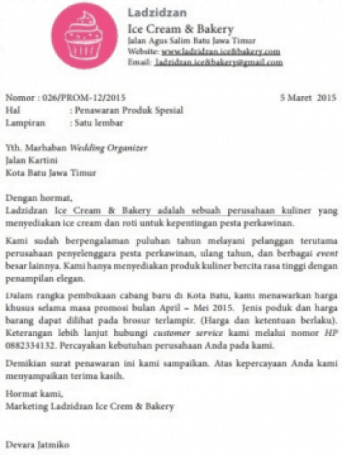 Contoh Surat Penawaran Produk Makanan (via: mapel.id) Contoh Surat Penawaran Produk Makanan (via: mapel.id)