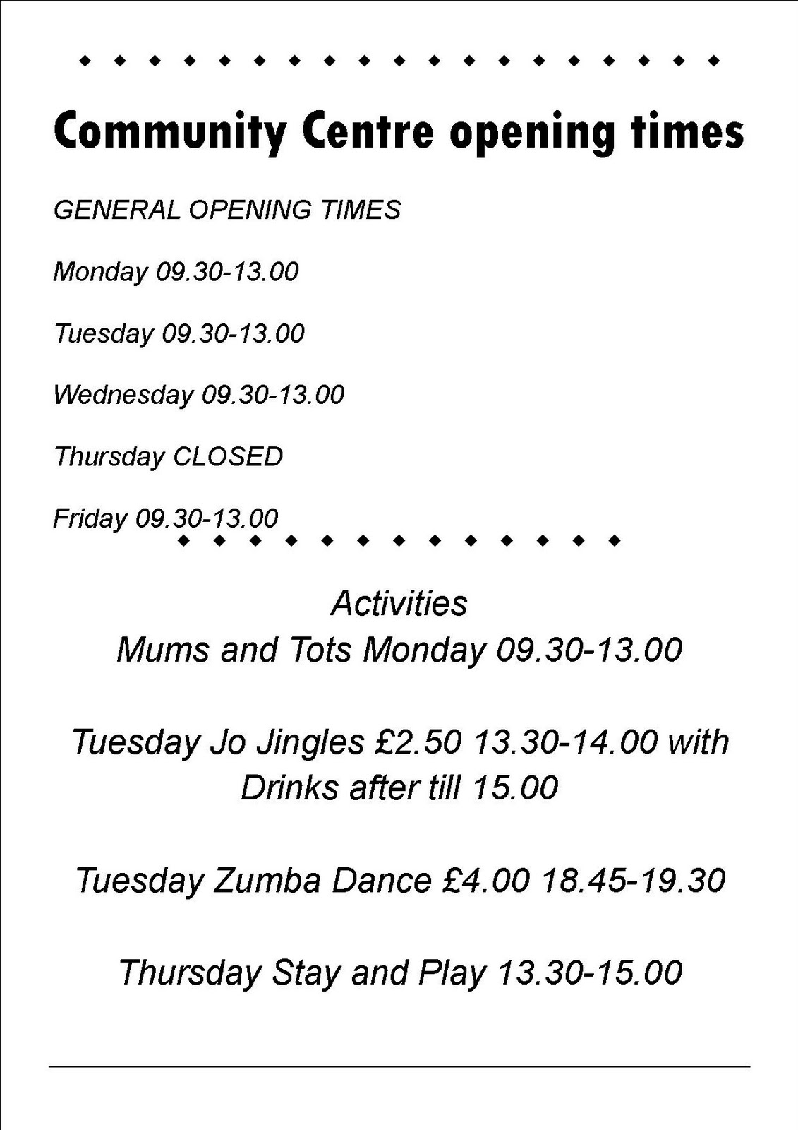 9 Regt AAC Welfare Blog Community Centre Opening Times