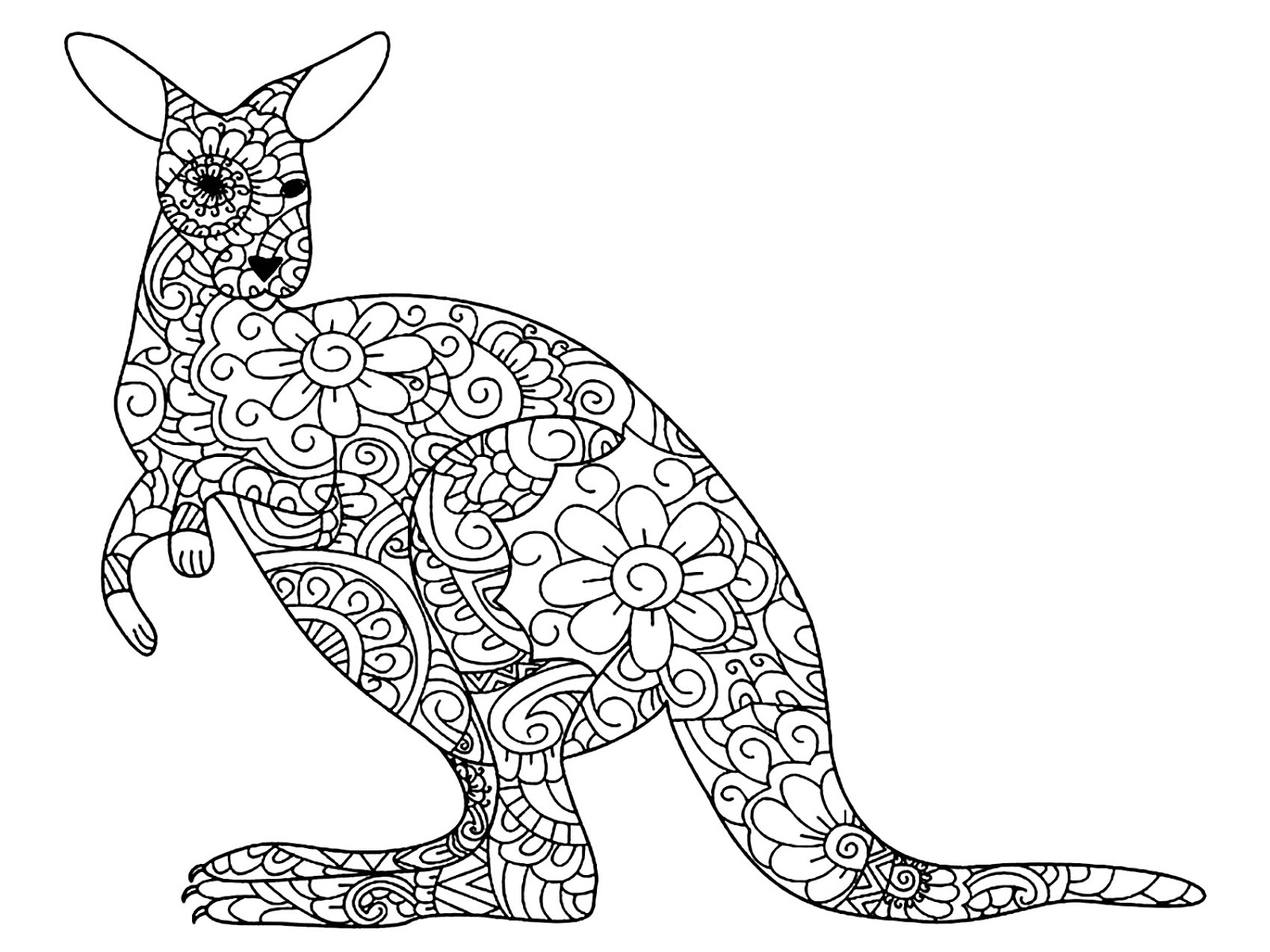 Tranh tô màu kangaroos ve trang trí họa tiết