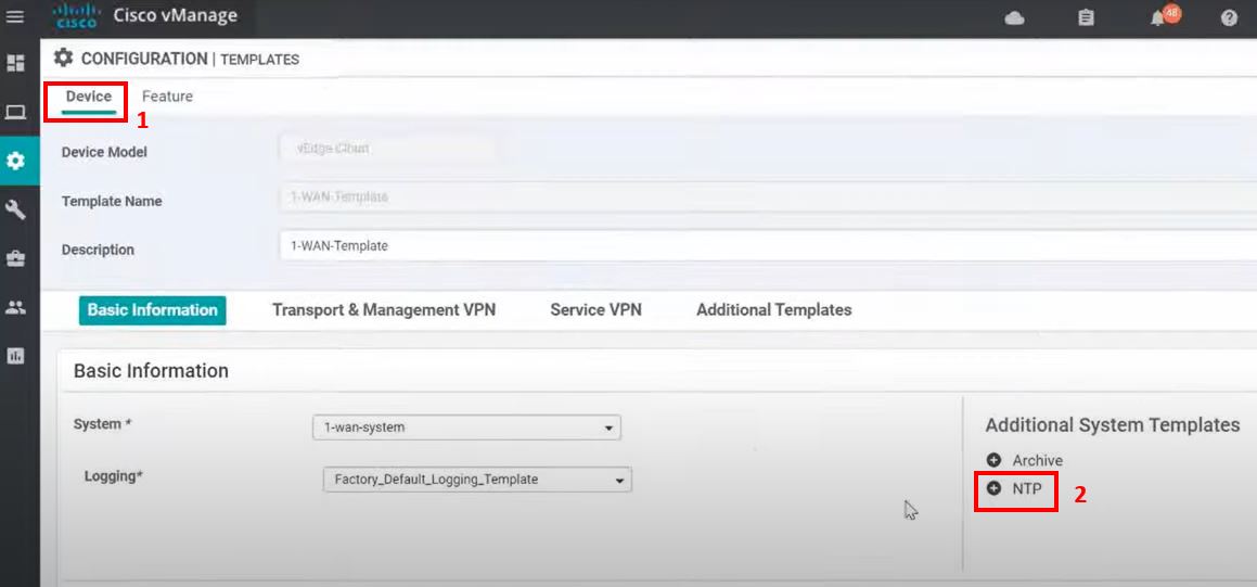 Cisco Viptela SDWAN Configuring or editing the NTP server on vEdge via