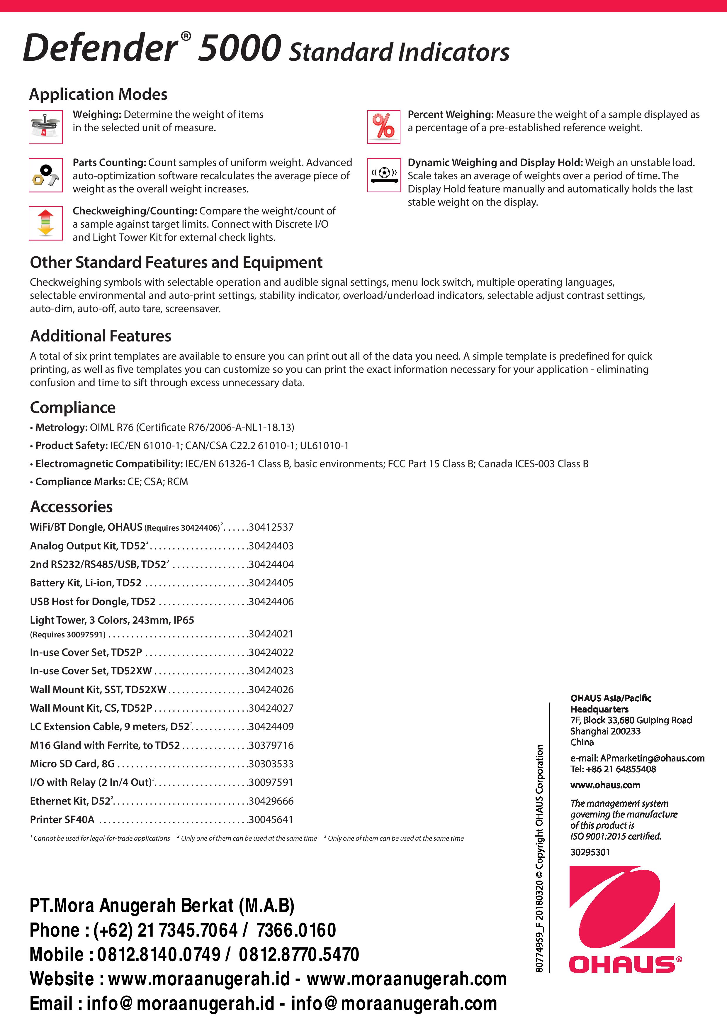 Ohaus Defender 5000 Standard Indicator Supplier Alat Laboratorium