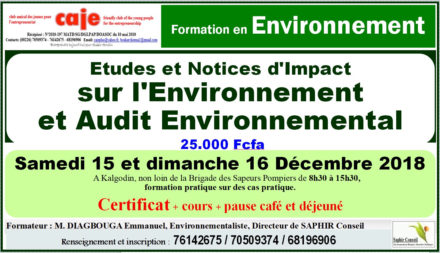 Formation en Etudes et Notices d'Impact sur l'Environnement et Audit