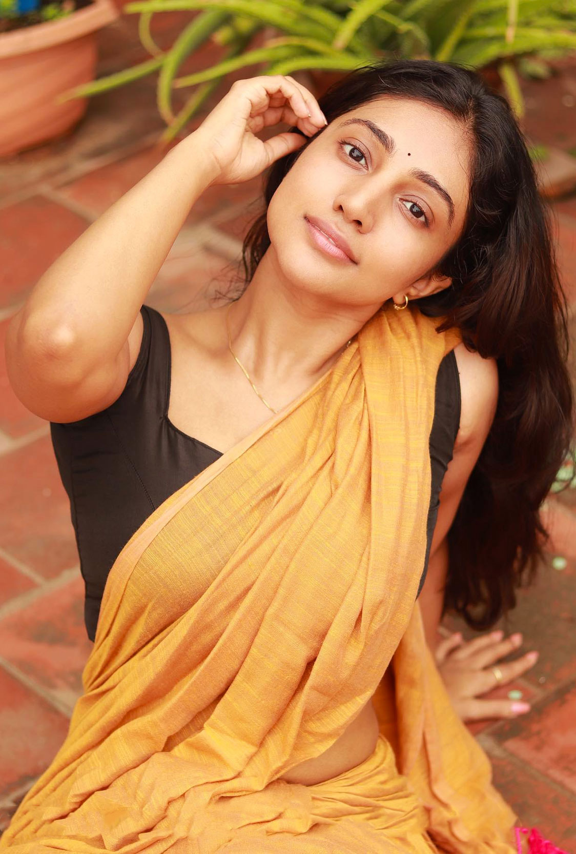 Bommu Lakshmi In orange cotton Saree Hot Photos