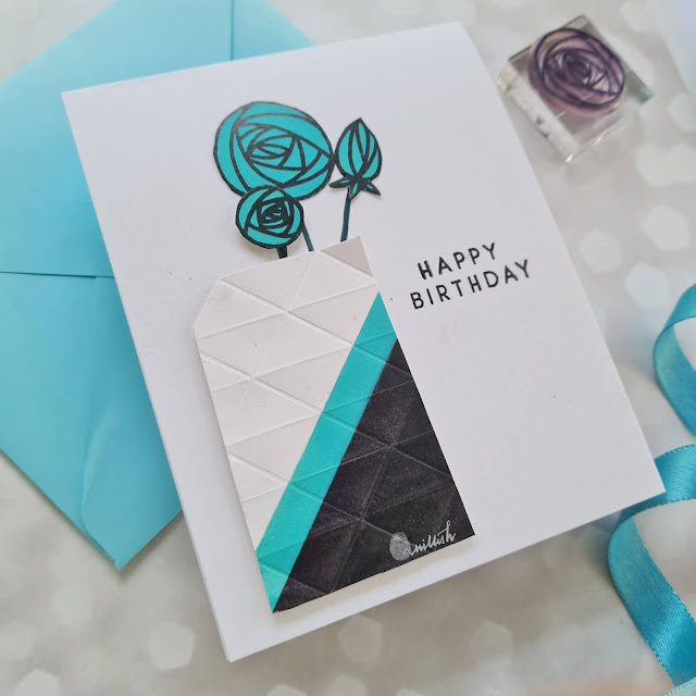 Modern color blocking, color blocking with markers, Acrylic block stamping, color solid stamping, Color blocking techniques, Color blocking, Altenew Rennie roses stamp set, quillish