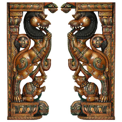 Traditional Yali Temple Pillars - Wood Carving