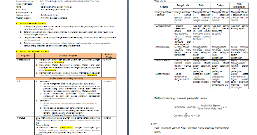 Rpp Ipa Kelas 4 Semester 1 K13