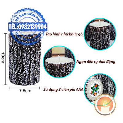 Nến pin tạo hình vỏ cây tim lắc dùng điều khiển từ xa