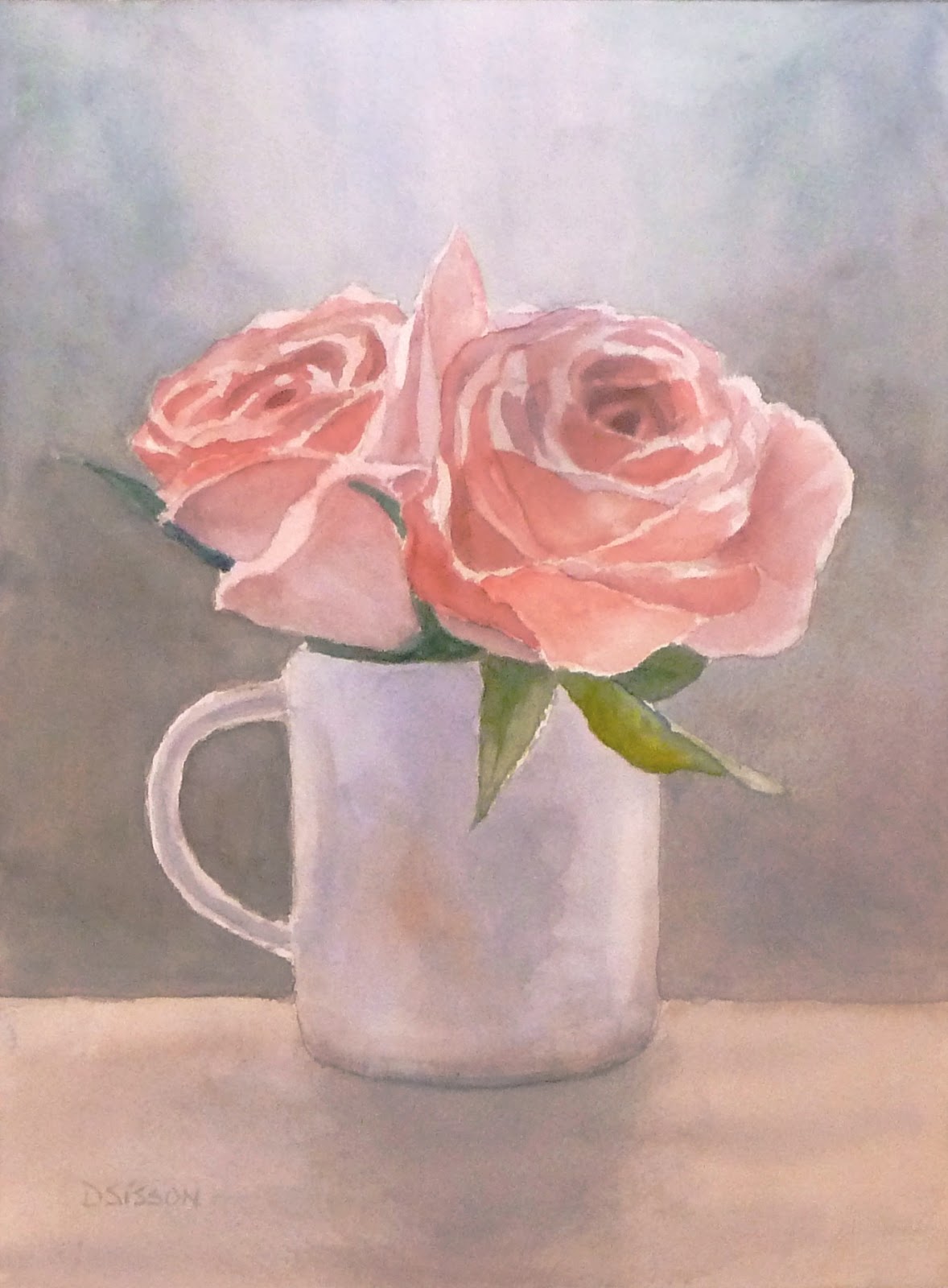 Daily Painting Projects Pink Roses In Cup Still Life Watercolor
