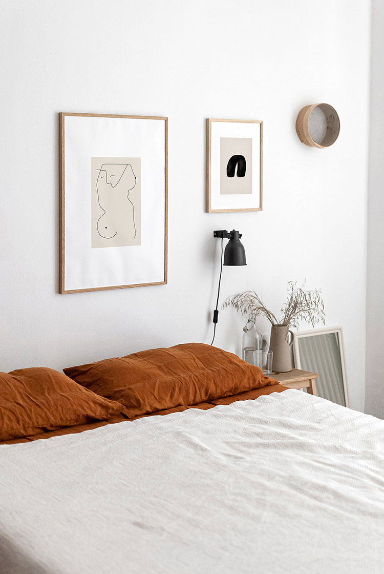 Cozy bedroom with burnt orange linen bedding. Styling and photography by Eleni Psyllaki for My Paradissi