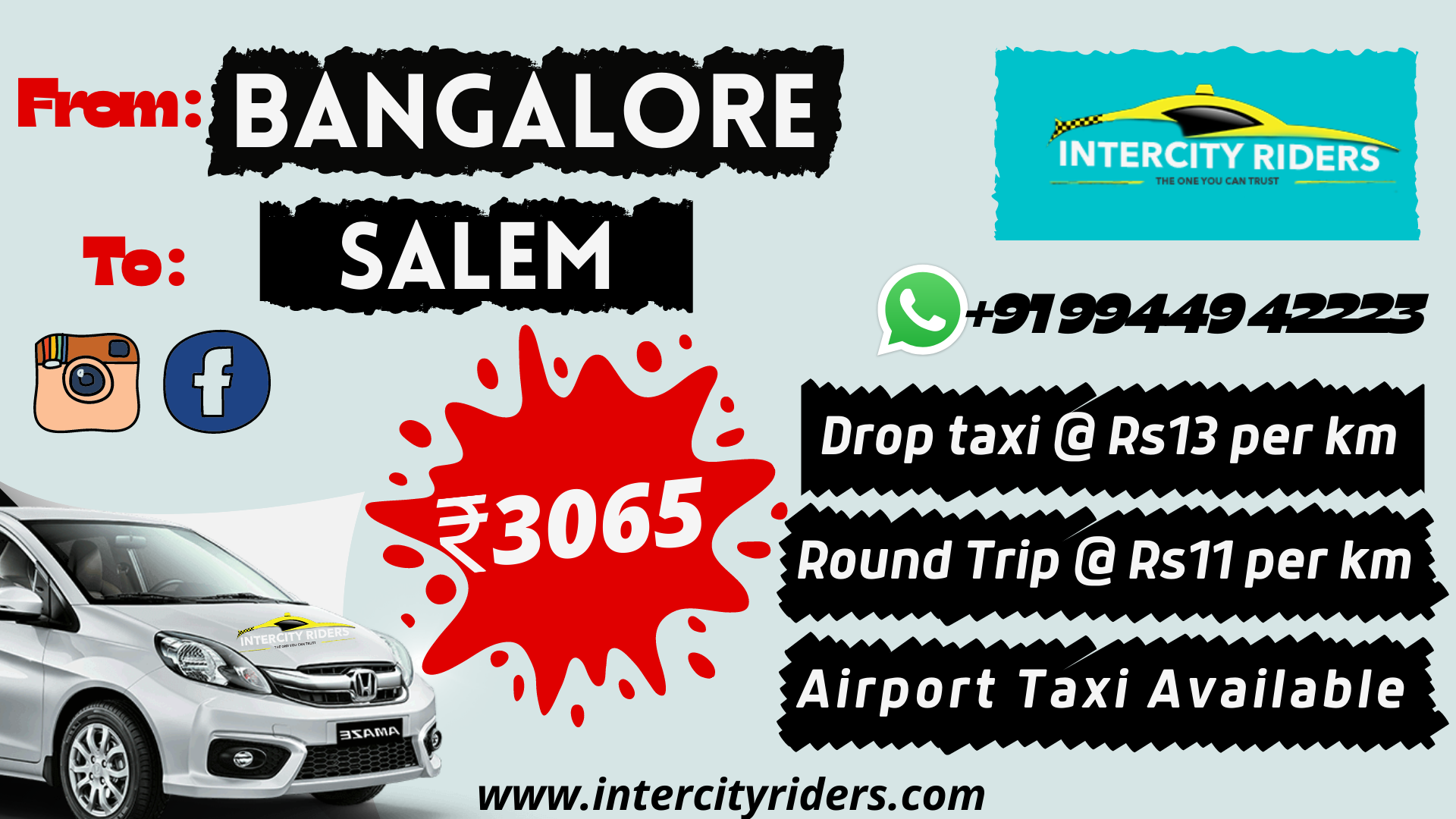Bangalore to Salem taxi