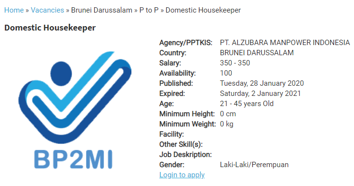 Peluang Kerja TKI di Brunei Darussalam Terbaru 2020