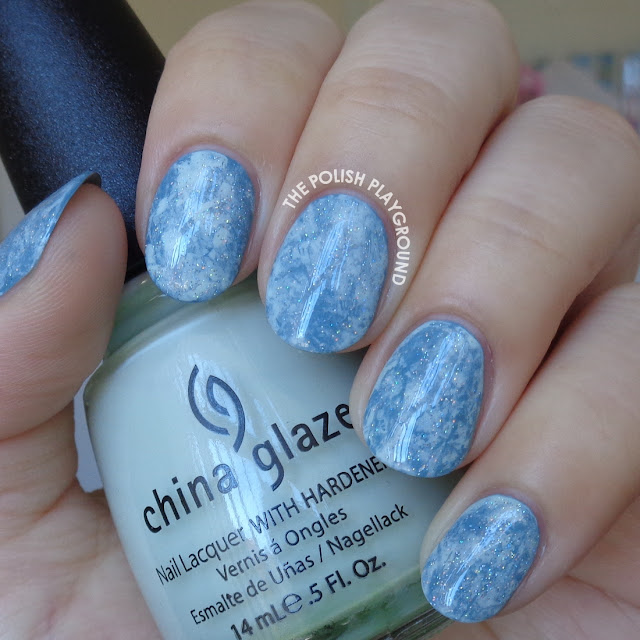 Blue Green Saran Wrap with Holographic Glitter Nail Art