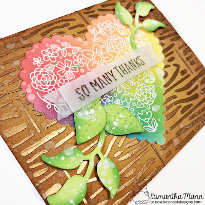 So Many Thanks Card by Samantha Mann for Newton's Nook Designs, Heartfelt Blooms, Die Cuts, Distress Inks, Stencil, Ink Blending, Heat Embossing, #newtonsnook #newtonsnookdesigns #distressinks #inkblending #thankyou #cards #cardmaking