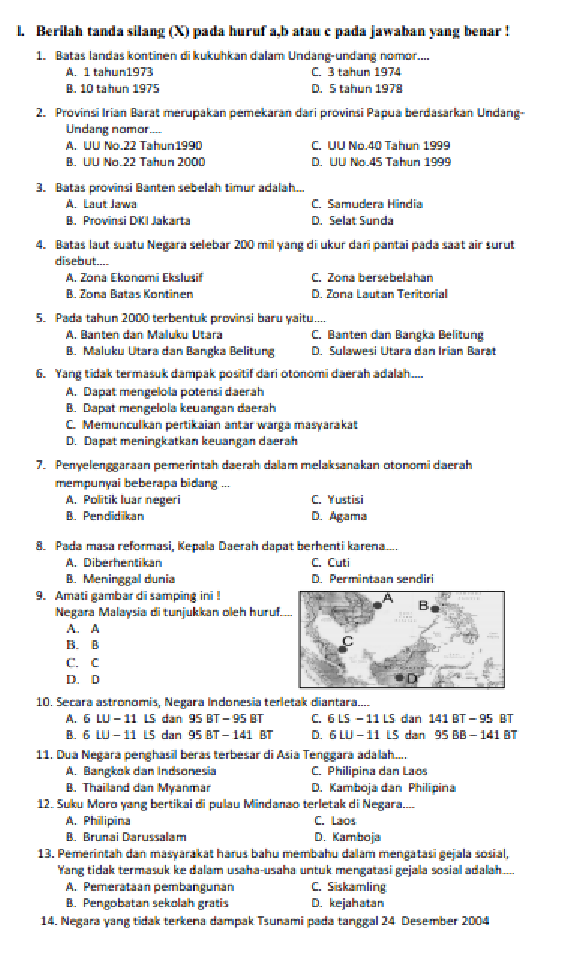 SOAL DAN KUNCI JAWABAN UAS PAS IPS KELAS 6 SD/MI SEMESTER 