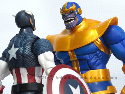 Marvel Legends Deluxe Thanos facing off against Captain America