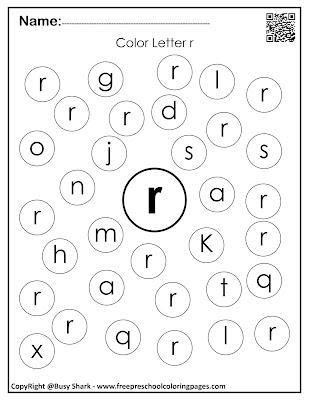 Letter R dot markers free preschool coloring pages ,learn alphabet ABC for toddlers