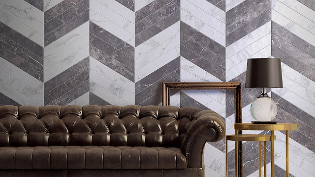 Living room tiles design with marble finish tiles Fori Romani Statuario