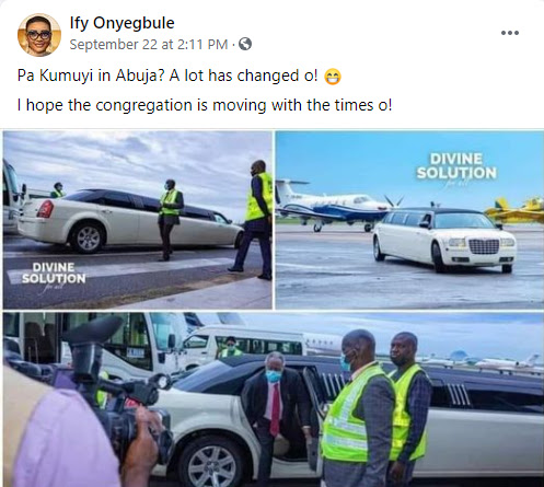 Nigerians react as the founder of Deeper Life Bible Church, Pastor Kumuyi arrives a crusade in a limousine car (photos)