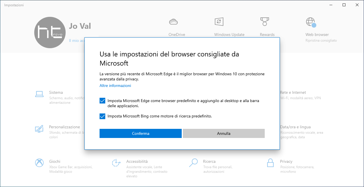 Microsoft promuove Edge anche nella Home di Impostazioni in Windows 10