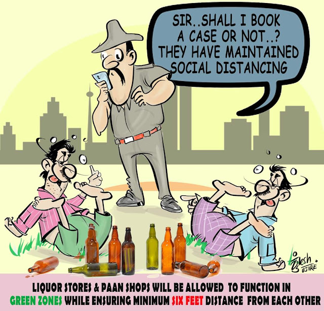 A cartoon by famous cartoonist Shailesh Ujire on social distancing 